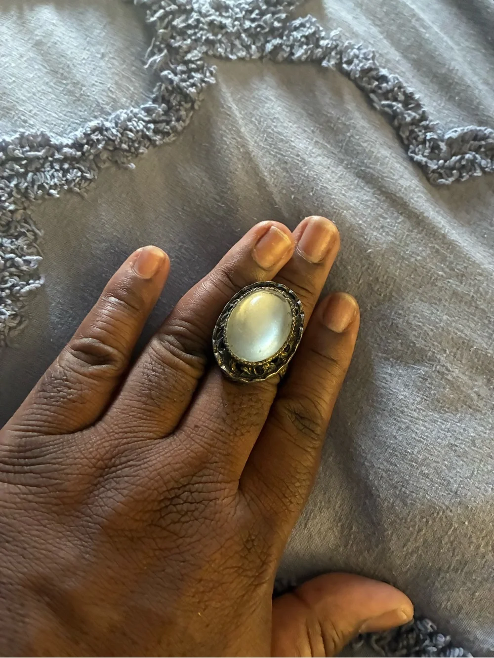 Vintage Moonstone-Look Oval Statement Ring in Silver